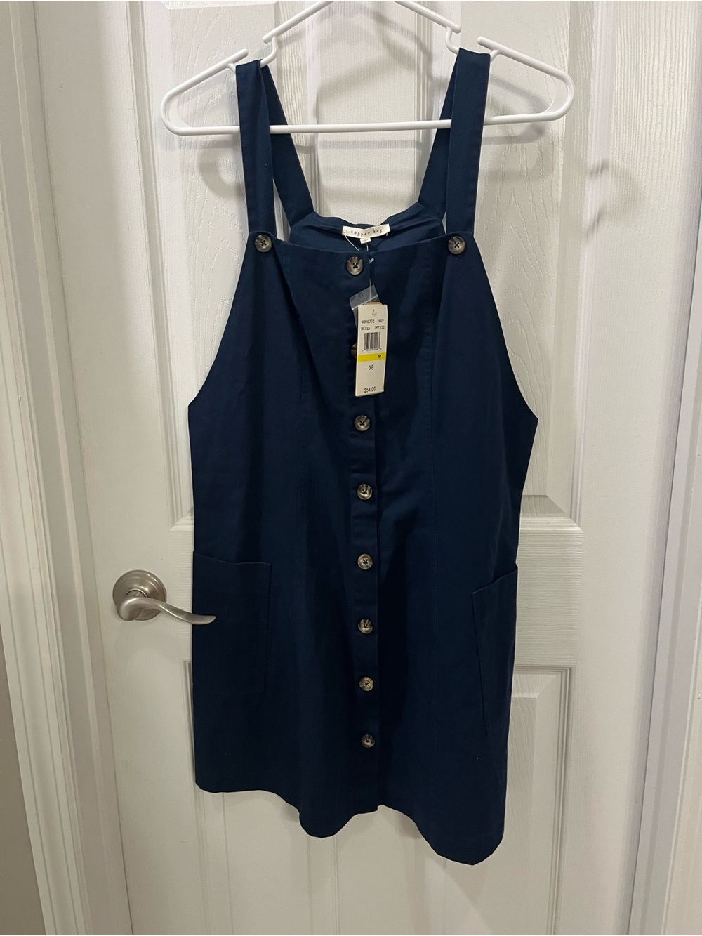Copper Key Navy Button-Front Pinafore